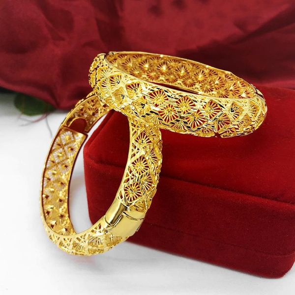 Armreif Hollow Twist Pattern Push-and-Pull-Öffnung Armband Gold Filld Dubai Frauen Hochzeit Schmuck