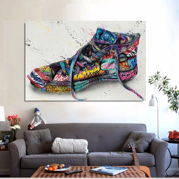 Schuhe malen moderne Graffiti Street Art Canvas Malerei Poster Print Wandkunst Bild für Wohnzimmer Wohnkultur framlos