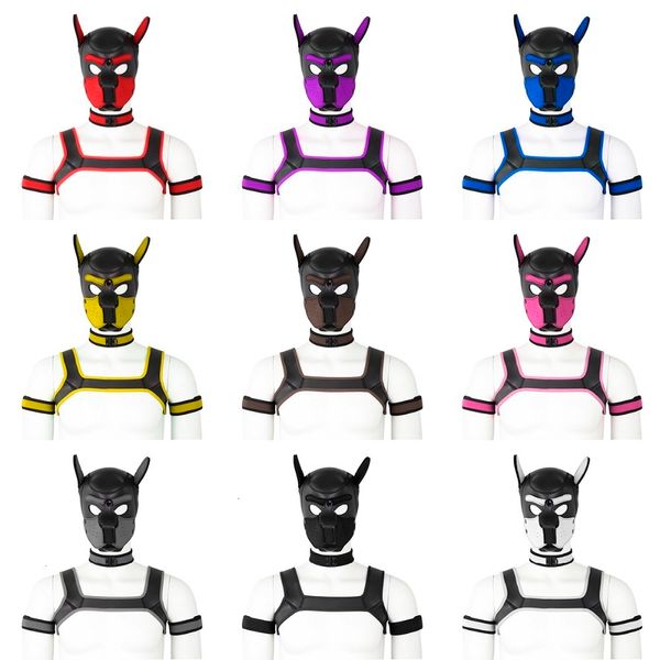 Spielzeug für Erwachsene SM-Rollenspiel-Set Puppy Play Dog Hood Mask Neck Collar Bondage Leder Men Chest Harness Strap Sexy Costume Fetish Adult Sex Toys 230413