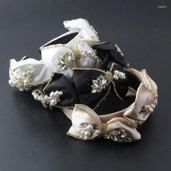 Haarspangen, luxuriöse, elegante Perlen-Kristall-Accessoires, Schleife, schöner Reifen, Fee, breiter Stoff, Tanz, Braut-Stirnband 394
