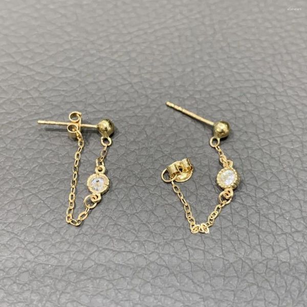 Ohrstecker, 10 Karat Gold, niedlicher romantischer kubischer Zirkon, kleine Kette, feiner Mädchenschmuck