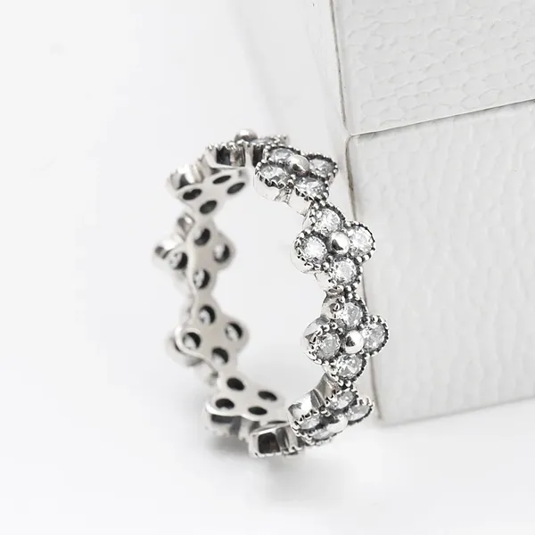 Anéis de cluster 925 prata esterlina mulheres anel com claro cz empilhável flores destino grinalda para jóias finas femininas