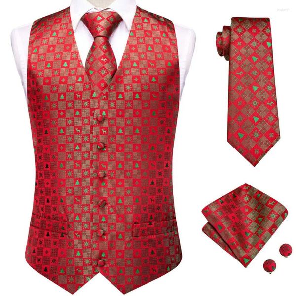 Männer Westen Rot Gold Seide Herren Weihnachten Krawatte Einstecktuch Manschettenknöpfe Sets Jacquard Weste Jacke Für Männliche Business Party Hallo-krawatte