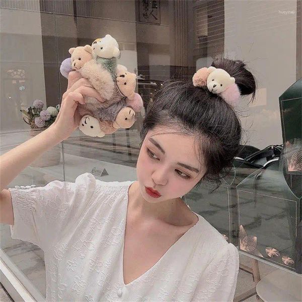 Accessori per capelli Corda elastica in pelliccia sintetica alla moda per donne Ragazze Corea Anello per elastici con fascia per orsetto di peluche carino