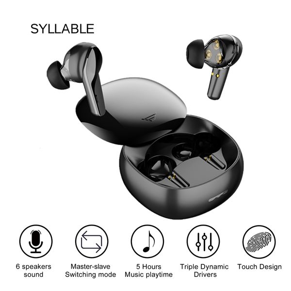 Cep Telefonu Kulaklıklar EST Üçlü Dinamik Sürücüler Syllable WD1100 TWS 5 SAAT TROTE KABLOSUZ STEREO EARBUDS 6 Hoparlör Ses Dokunma Stili 230412