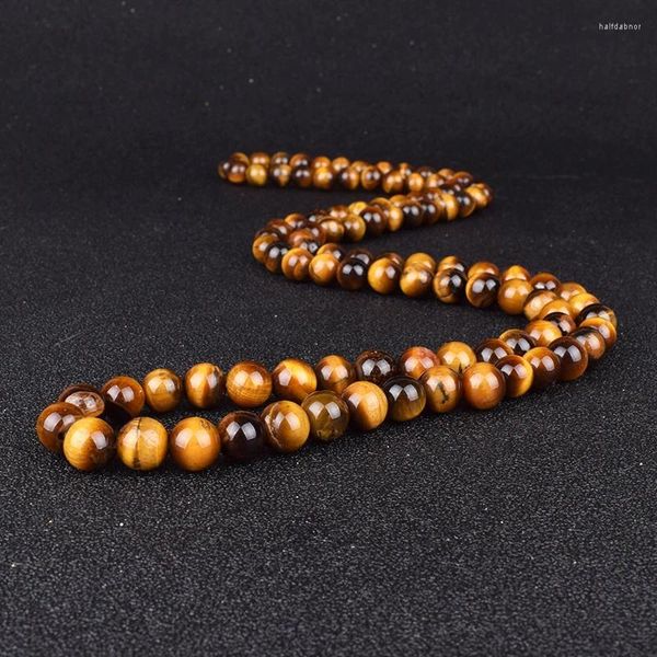 Anhänger Halsketten 6/8mm Natürliche Tiger Eye Stein Perlen Männer Handgemachte Vintage Onyx Perle Halskette Party Schmuck Geschenk