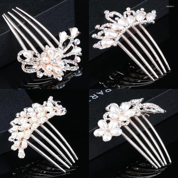 Grampos de cabelo 2023 mulheres pentes de noiva simulados pérola cristal flor headdress pavão casamento coroa acessórios