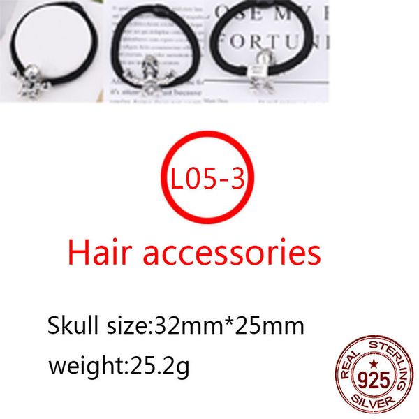 L05-3 S925 Banda de cabelo de prata esterlina Banda de cabelo personalizada moda moda punk estilo hop skull punl ornament headrope letra de flores cruzada amante de amante presente