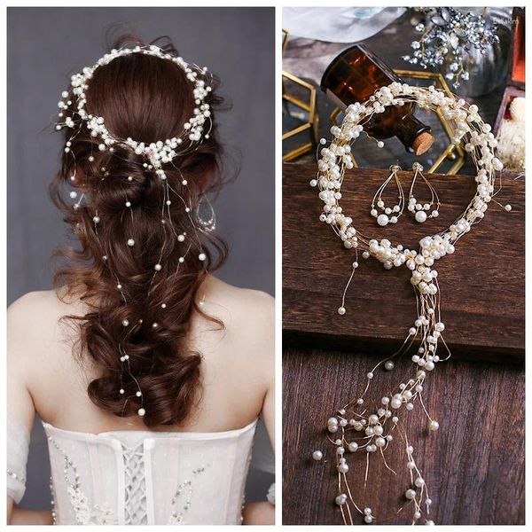 Grampos de cabelo noiva coreano pérola hairbands headdress grânulos simples headbands cinto lindo casamento