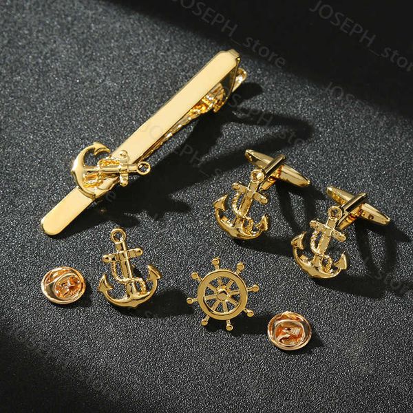 Gemelli High-end Anchor Timone Gemelli da uomo Personalità Affari Camicie francesi Gemelli Fermacravatta Spilla da bavero Regali stile navy per uomo J230413