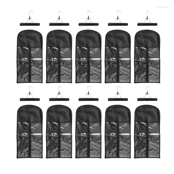 Depolama torbaları 10 adet saç peruk toz kapağı torba ile askı klipsli toz geçirmez fermuar gardırop asılı giysiler ambalaj torbası