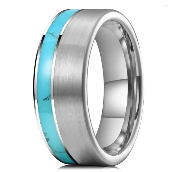 Eheringe Mode 8mm Männer Titanring mit blauem Zirkon Stein gebürsteter Mitte Edelstahl für Bandschmuck