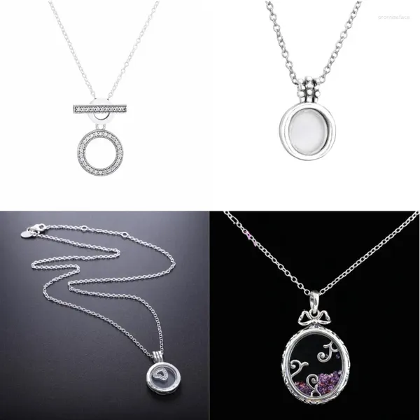 Ciondoli Collana originale con medaglione galleggiante in argento sterling 925 con vetro trasparente con zirconi cubici per gioielli fai da te regalo da donna