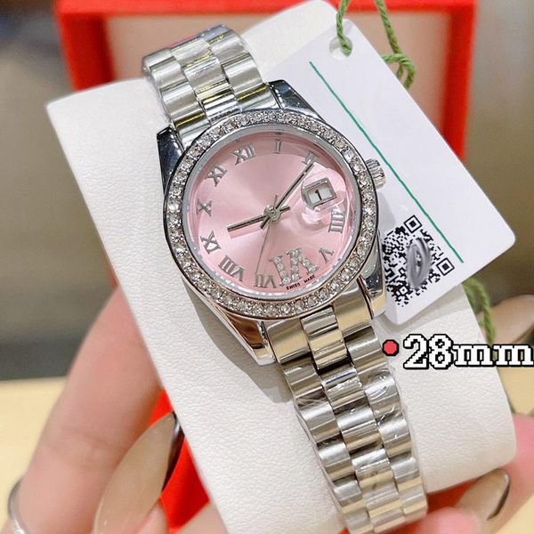 Moda relógio feminino de luxo Designer de marca superior Ouro Diamond Bezel Relógios femininos 28mm data automática Relógios de pulso para mulheres Aniversário Natal Dia dos namorados Presente do dia das mães