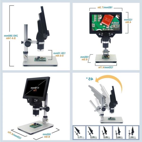 Altri strumenti di analisi e misurazione Microscopio elettronico digitale Display LCD a base larga da 12 MP da 7 pollici 1-1200X Amplificazione continua Skcs