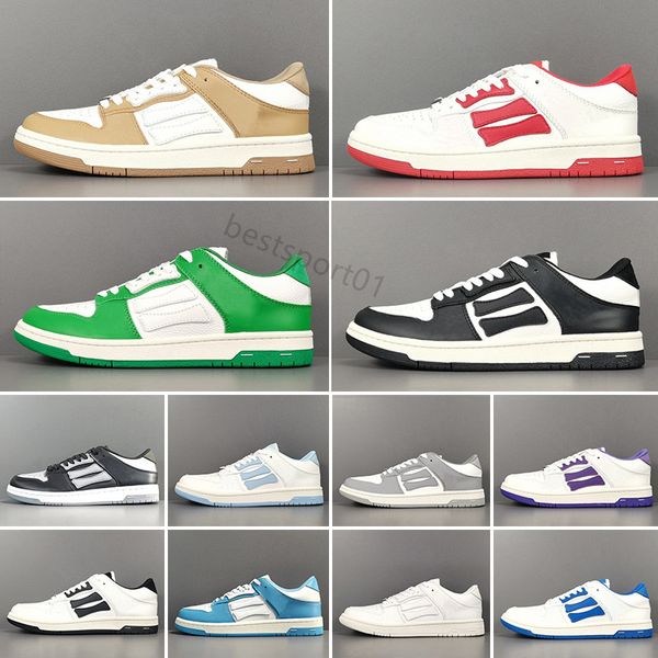 2022 Men Women Designer Skel Top Low Shoes Low Bones Hi Leather Sneakers Squeleto de luxo azul vermelho branco preto verde cinza marrom casal casual B4