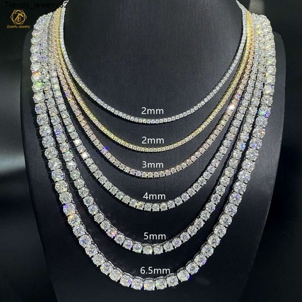moissanite necklace Hip Hop 925 Sterling Silver 2mm 3mm 4mm 5mm 6.5mm VVS Moissanite Diamond Necklace moissanite tennis chain