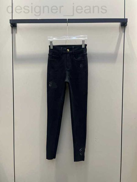 Jeans da donna firmati Autunno e Inverno Nuovo CH Edizione coreana Semplice puro cotone Elastico Slim Fit Plus Pile Piccoli piedi Denim Pantaloni neri 0QHU