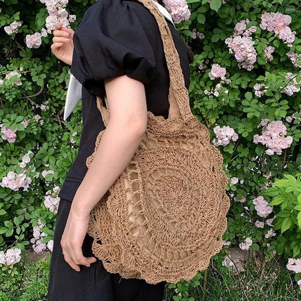 Akşam çantaları kadın çanta çanta el yapımı saman moda tığ işi yuvarlak çanta bohemia tasarımcısı omuz alışveriş el dokuma plaj