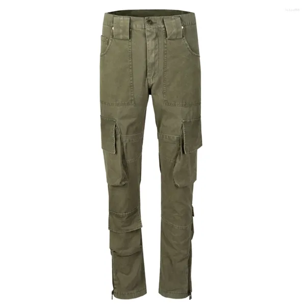 Calças masculinas Exército Verde Carga Homens Multi-bolsos Tooling High Street Hip Hop Calças com Banda