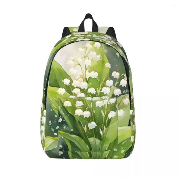 Mochila lírio flor impressão planta verde verão faculdade mochilas estudante padrão colorido sacos de escola bonito mochila