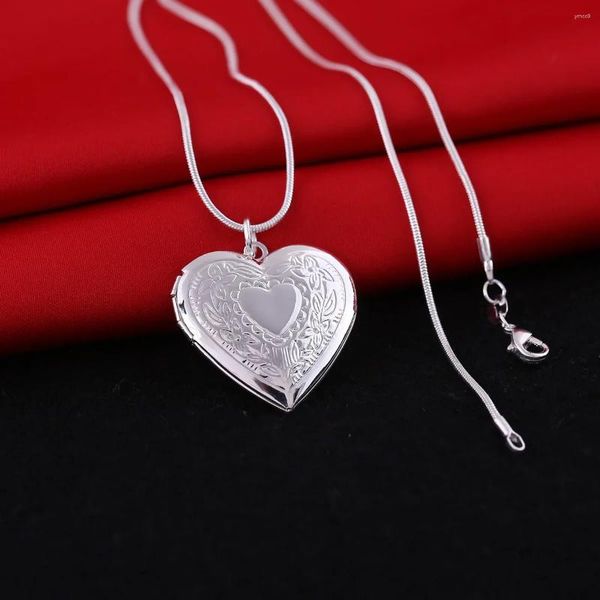 Colares de pingente de luxo 925 selo prata cor colar para mulher 18 polegadas coração po quadro moda tendência jóias casamento presentes de férias