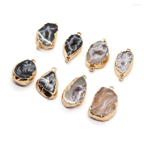 Colares pendentes de pedra natural cinza ágata drruzy dourbwward conector de colar de colar de bracelete diy acessórios de joalheria de jóias