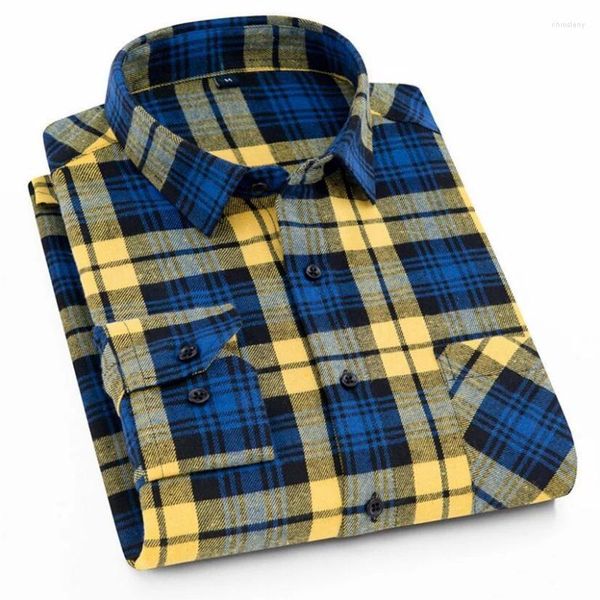 Camicie casual da uomo 2023 Camicia da uomo in flanella scozzese a maniche lunghe sul petto con design tascabile Fashion Boy Young Button Clothes