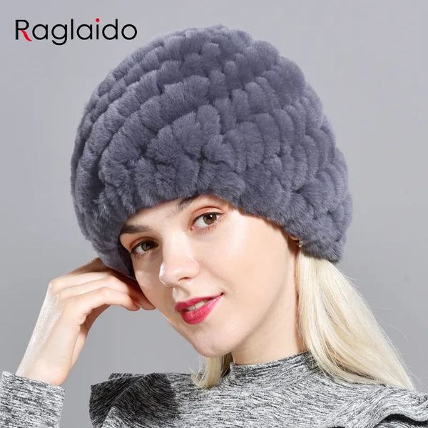 BeanieSkull Caps Kaninchen Winter Pelzmütze für Frauen Russische Echtpelz Strickmütze Kopfbedeckung Winter Warme Beanie Hüte Modemarke Kaninchenfellmütze 231113