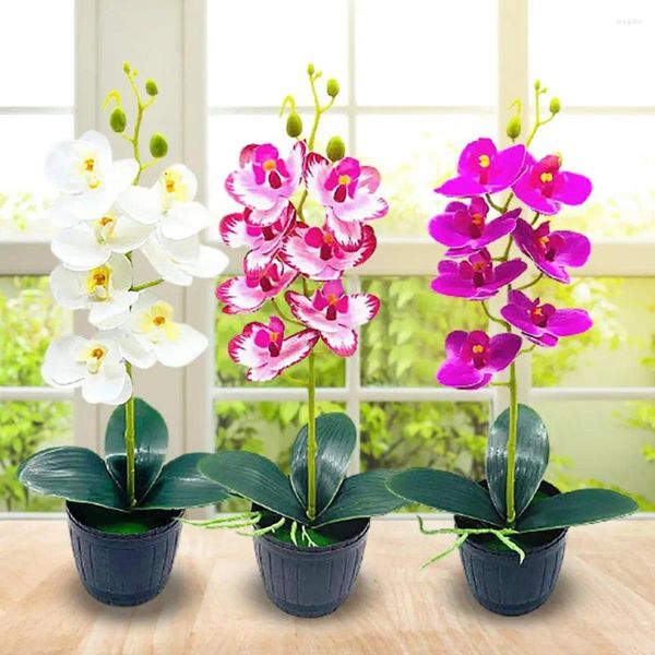 Flores decorativas 1 conjunto bonito falso phalaenopsis bonsai arranjos ornamentais portátil realista pote artificial