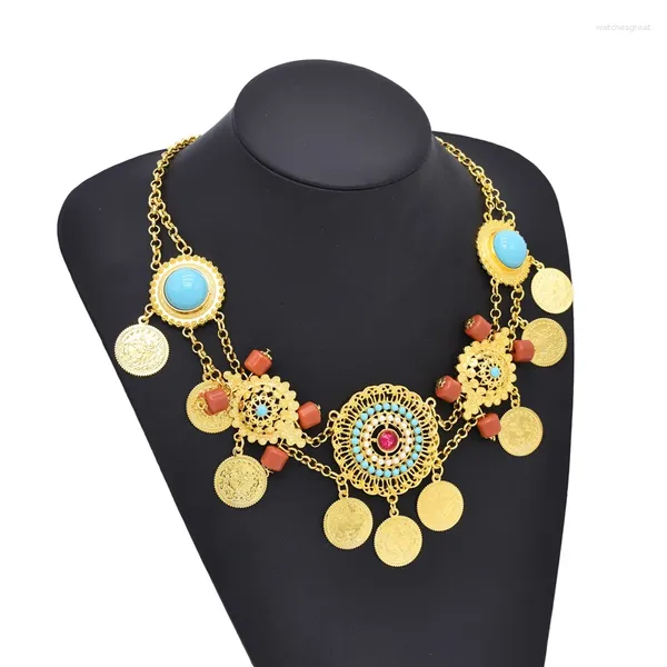 Ketten Goldene Frauen Halskette Böhmische Ethnische Münze Anhänger Charme Halsketten Aussage Türkische Weibliche