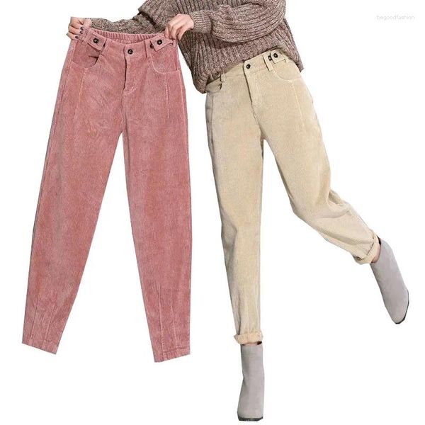 Pantaloni da donna Primavera Vita alta Pantaloni di velluto a coste da donna Rosa Khaki Harem Pantaloni larghi invernali con bottoni casual Pantaloni caldi da donna in velluto