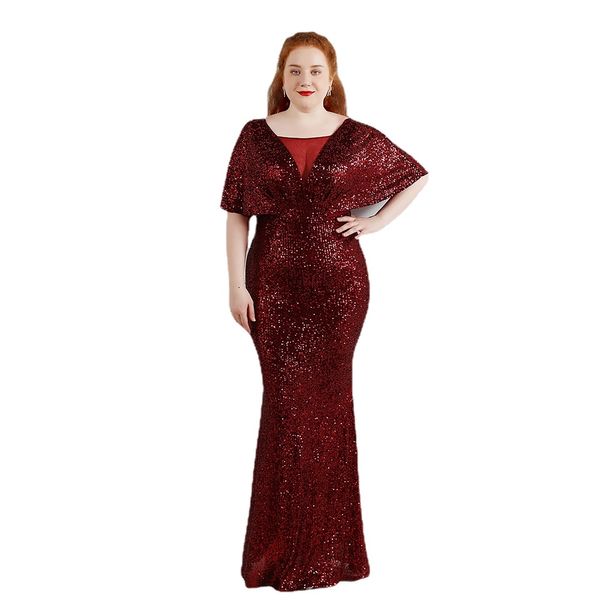 Weiß Plus Size Grün Pailletten Abendkleid Kurzarm Elegantes Damen Partykleid Langes Schwarzes Abendkleid