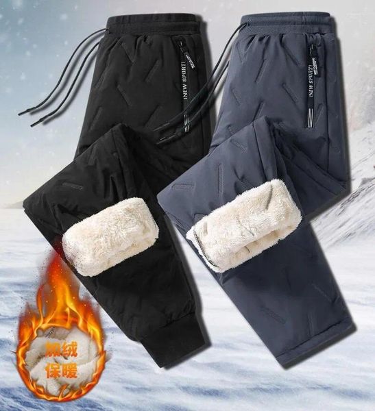 Calças masculinas inverno impermeável quente pelúcia engrossado cordeiro para baixo solto casual tamanho L-7XL