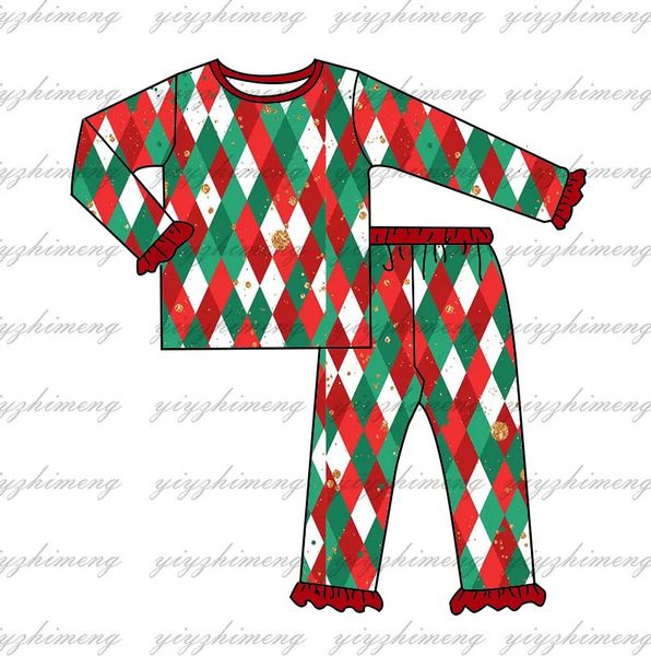 Pijamas pijamas de Natal Bebê Meninas Meninos Vermelho e Verde Combinando Diamante Xadrez Padrão Home Improvement Set Roupas Infantis Irmãos 231113