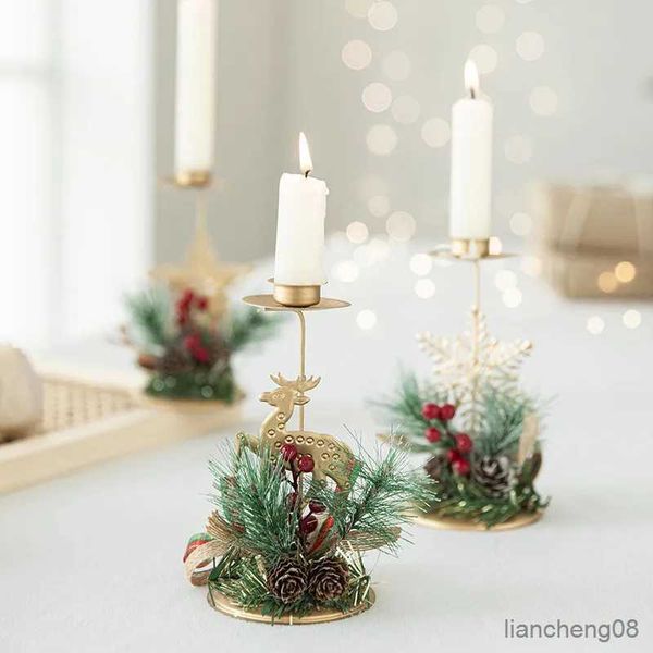 Velas de natal ouro ferro vela santa castiçal decorações de natal para casa 2023 enfeites de mesa de natal presente de ano novo r231113