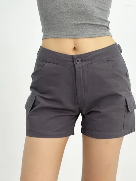 Shorts femininos tvvovvin 2023 carga usado no exterior com bolsos duplos de cintura média a baixa casual perna reta mnyl