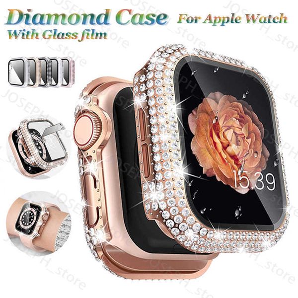 Altri accessori per la moda orologi+vetro temperato per Apple Watch 8 custodia 45 mm 41 mm 44 mm 44 mm Bumper diamanti completo per iWatch Series 8 7 6 SE 5 4 3 Cover J230413