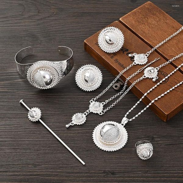 Halskette Ohrringe Set eritreischer Schmuck für Frauen äthiopische Halsketten Ringe Armbänder Haarnadeln und Stirnketten Hochzeit Mitgift