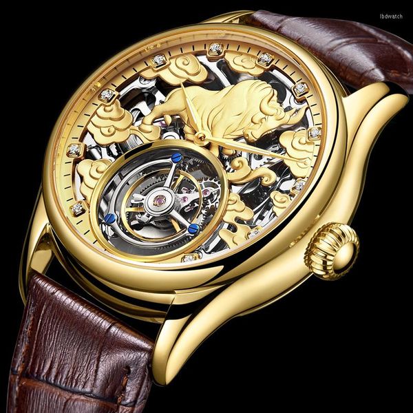 Armbanduhren AESOP Brand Flying Tourbillon Uhr Luxury Zodiac 3D Bull Sapphire Mechanische wasserdichte Uhr für Herren Reloj Hombre