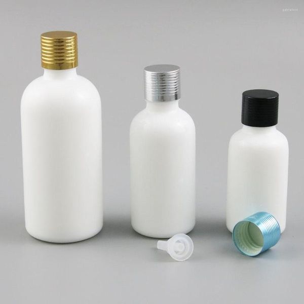 Bottiglie di stoccaggio 200 X Bottiglia di vetro bianco naturale ricaricabile di alta qualità con tappo in alluminio Contenitori 30ml 50ml 100ml 1OZ