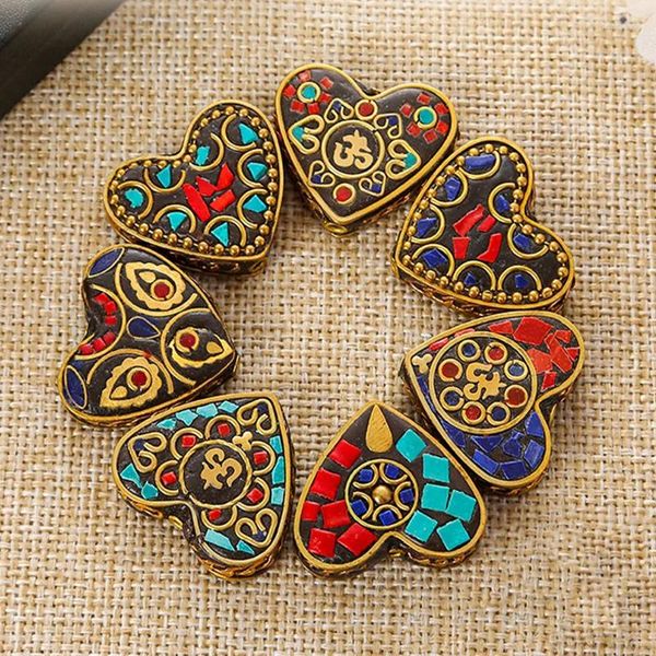 Collane con ciondolo 2 pezzi perline in ottone Nepal fatte a mano Om collana tibetana orecchini buddisti accessori per gioielli Boho a forma di cuore