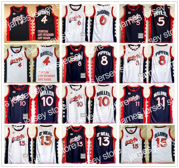 College-Basketball trägt Mitchell und Ness 1996 USA Dream Team Basketball-Trikots, Herren, Damen, Jugendliche, Kinder, Hakeem Olajuwon, Penny Hardaway Charle