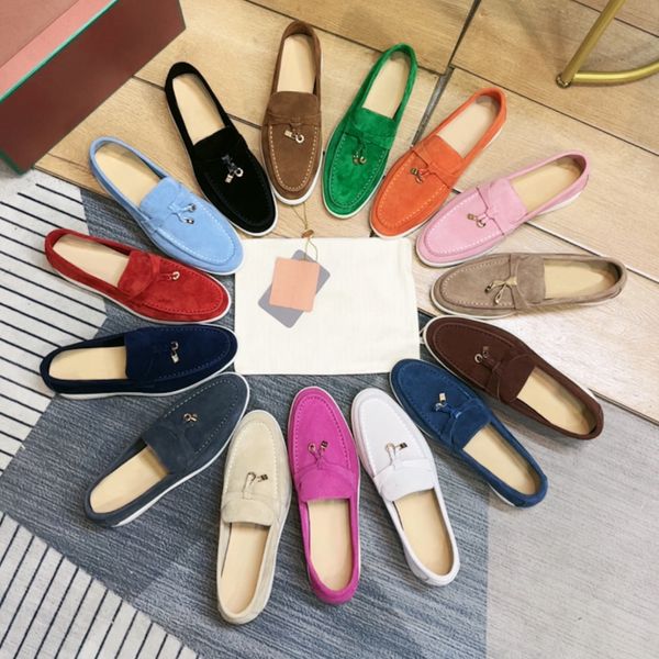 Loro Loafers Tasarımcı Ayakkabıları LP Erkekler Kadın Loafers Düz Düşük Üst Süet İnek Deri Oxfords Yürüyüş Ayakkabı Mokasenler Mokasinler Loafer Spor Ayakkabı Ayakkabıları Açık Runner 35-45