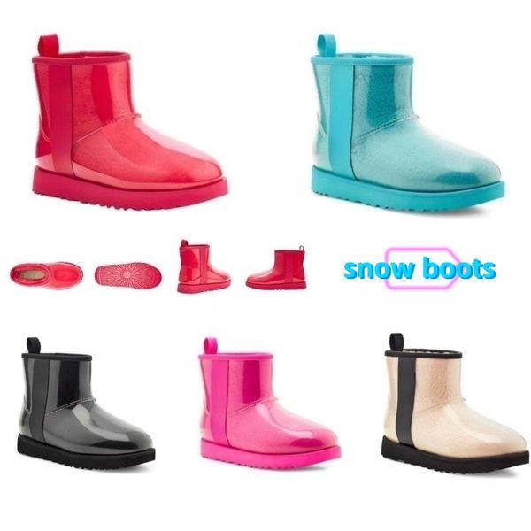 Designer Uggsboot Australian Classic Clear Mini Boots Australien Ug Damen Winter Snow Fur Furry Satin Boot Ankle Booties Snows Half Knee Short