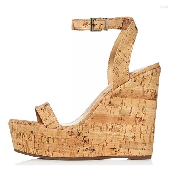 Sandalen Arden Furtado 2023 Sommermode Damen Runde Zehe Offene Wasserdichte Plattform Holzmaserung Gürtelschnalle Keil