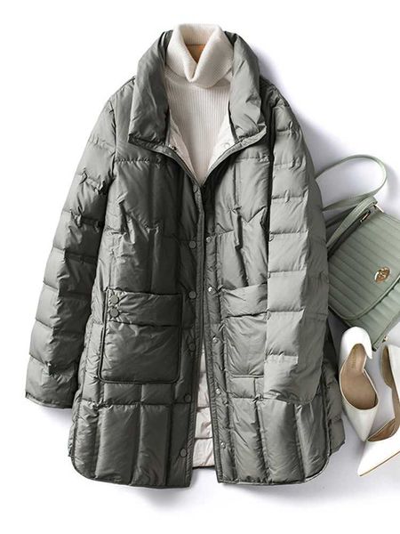 Новая зимняя женская легкая куртка на 90% белом утином пуху, ультралегкая теплая свободная куртка-пуховик с перьями, женские парки
