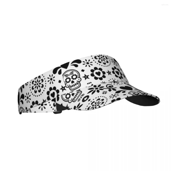 Berretti Sport Berretto da sole Visiera regolabile Protezione UV Top Vuoto Tennis Golf Corsa Protezione solare Cappello Teschio di zucchero Stampa in bianco e nero