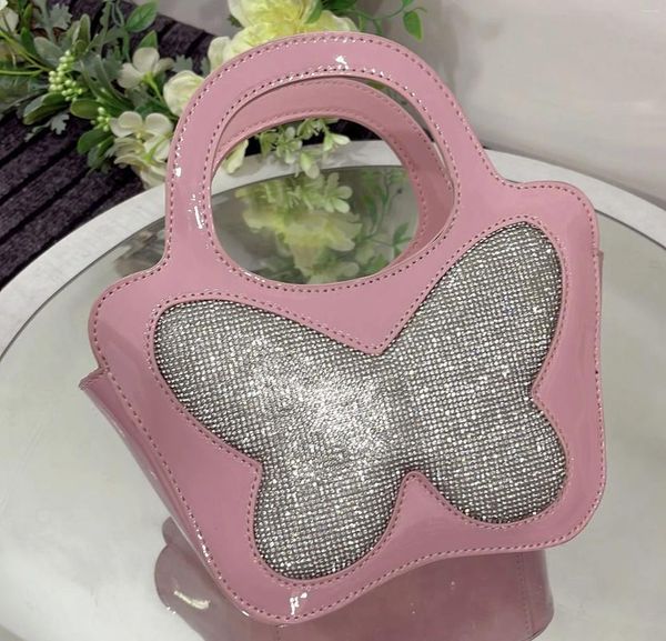 Borse da sera Borsa dal design di lusso Borsa da fata alla moda con strass rosa con tracolla a farfalla con diamanti intarsiati