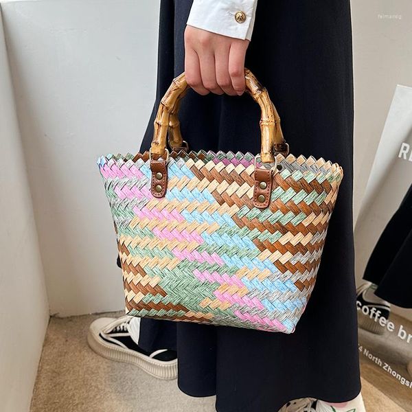 Borse da sera Borsa di paglia estiva per donna Borsa di lusso fatta a mano intrecciata Borsa a tracolla in rattan da donna di grande capacità